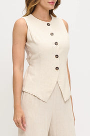Made in USA Linen Sleeveless Vest with Buttons and Back Tie-Vest-Renee C.-S-LINEN-Urbanheer