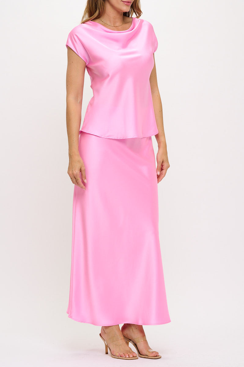 Made in USA Solid Satin Top with Cowl Neck-New Arrival-Reneecollection-Small-BARBIE PINK-Urbanheer