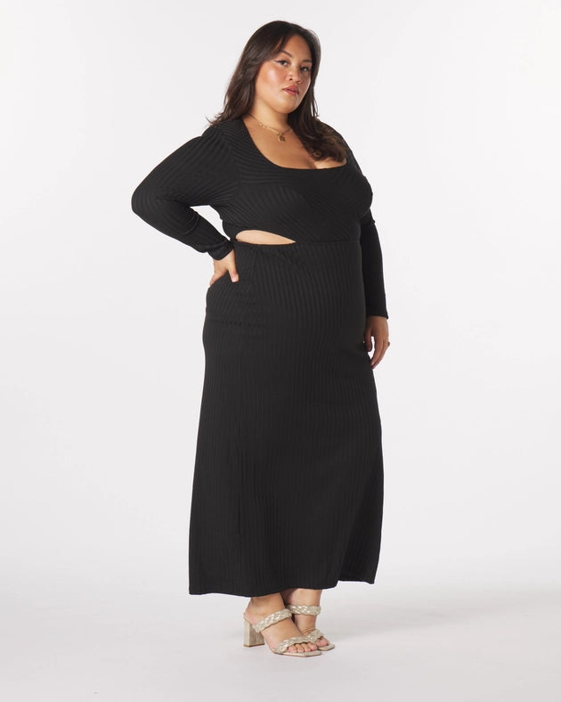 Madeline Knit Cut-Out Maxi Dress in Black from What Lo Wants Urbanheer Madeline Knit Cut-Out Maxi Dress in Black from What Lo Wants Urbanheer