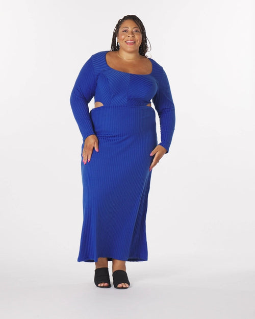 Madeline” Knit Cut-Out Maxi Dress in Royal from What Lo Wants – Urbanheer