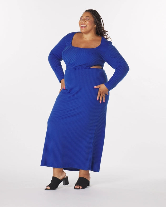 “Madeline” Knit Cut-Out Maxi Dress in Royal-Dress-What Lo Wants-1X-Urbanheer