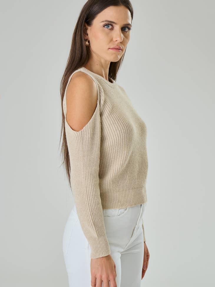 Maglia Con Spacco Su Spalla In Misto Cashmere - Anastasia-Maglia-Tenné-XS-BEIGE CHIARO-Urbanheer