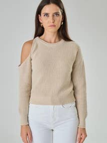 Maglia Con Spacco Su Spalla In Misto Cashmere - Anastasia-Maglia-Tenné-XS-BEIGE CHIARO-Urbanheer