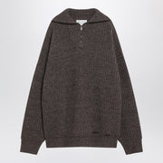 Maison Margiela Brown wool sweater with zip