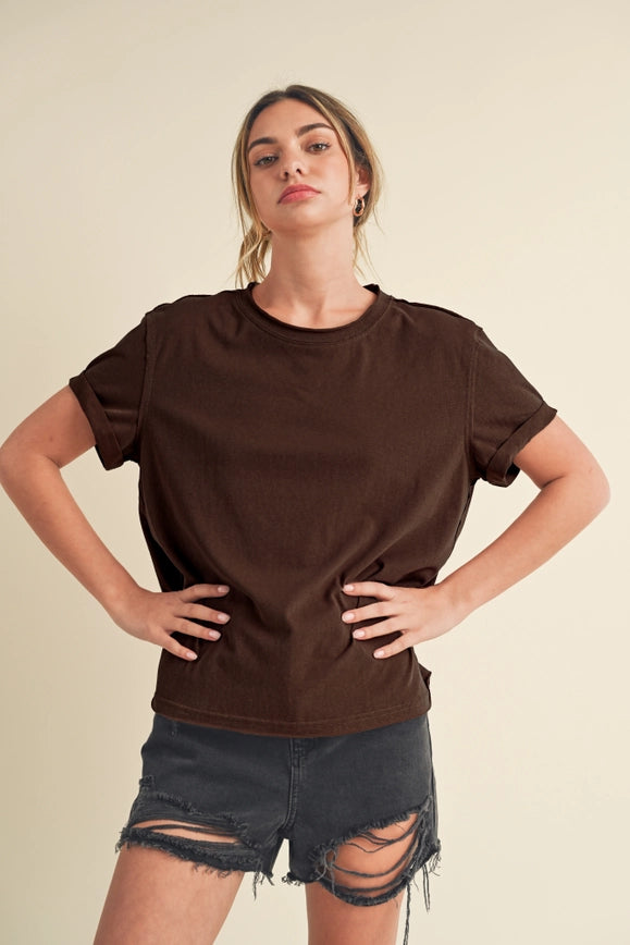 Mali Baby Tee Short Sleeve Top Brown-TOP-AEMI + CO-S-Urbanheer