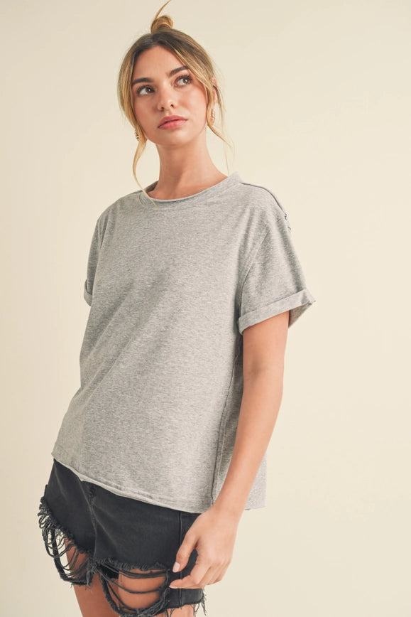 Mali Baby Tee Short Sleeve Top Heather Gray-TOP-AEMI + CO-S-Urbanheer