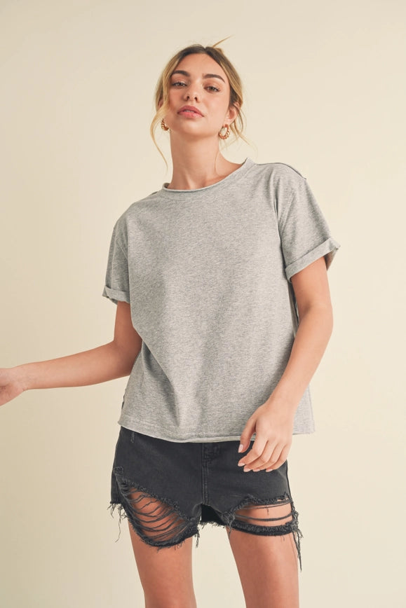 Mali Baby Tee Short Sleeve Top Heather Gray-TOP-AEMI + CO-S-Urbanheer
