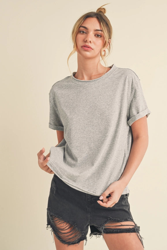 Mali Baby Tee Short Sleeve Top Heather Gray-TOP-AEMI + CO-S-Urbanheer