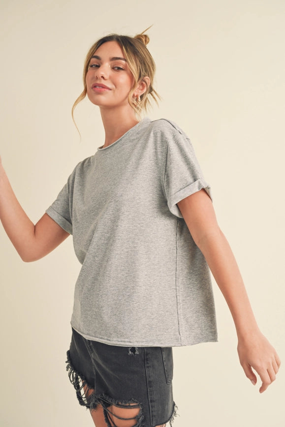 Mali Baby Tee Short Sleeve Top Heather Gray-TOP-AEMI + CO-S-Urbanheer