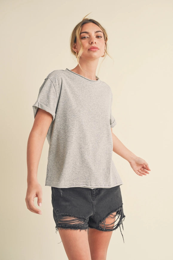 Mali Baby Tee Short Sleeve Top Heather Gray-TOP-AEMI + CO-S-Urbanheer
