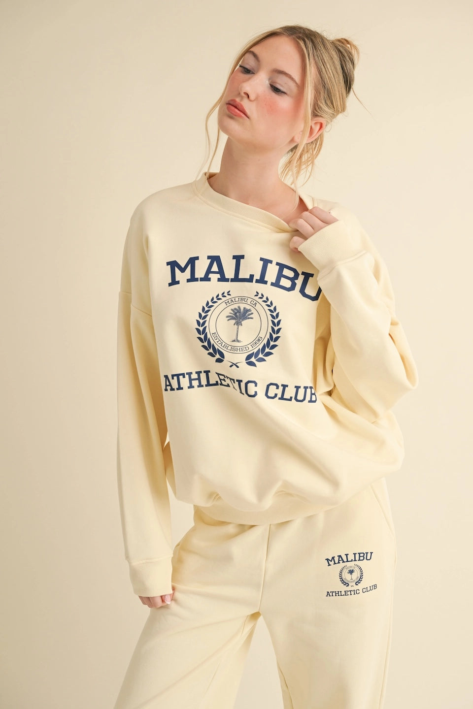 Malibu Athletic Club Crewneck Sweatshirt in Cream
