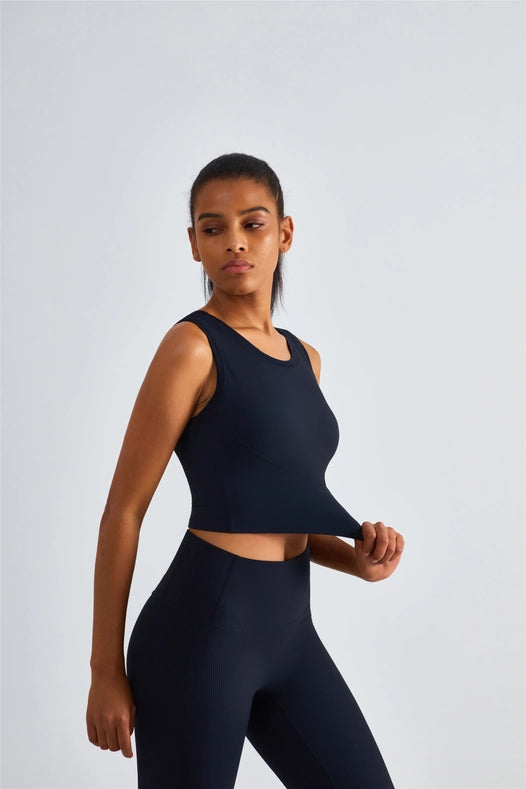 Malibu Ribbed Molded Cup Tank Top Black-Tank Tops-91thelabel-S-Urbanheer