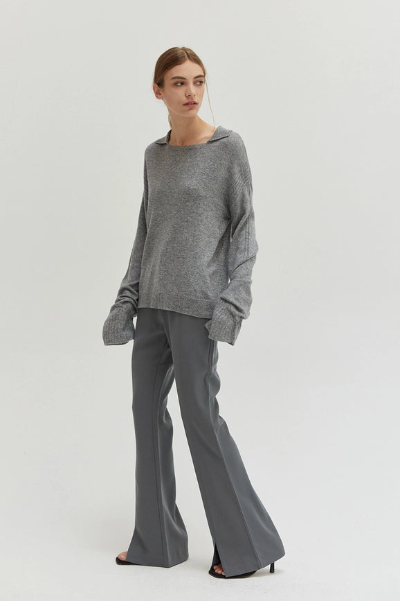 Maline Cashmere Softened Collared Sweater Top H.GREY-Top-Crescent-XS-H.GREY-Urbanheer
