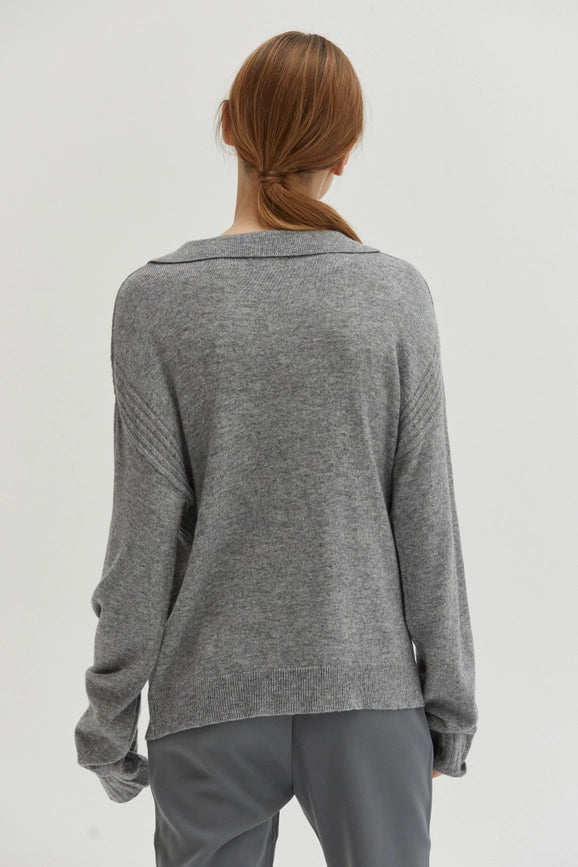 Maline Cashmere Softened Collared Sweater Top H.GREY-Top-Crescent-XS-H.GREY-Urbanheer