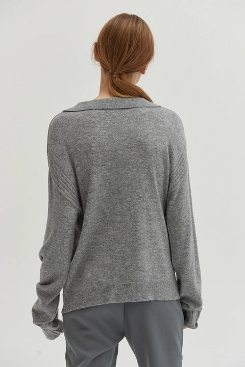 Maline Cashmere Softened Collared Sweater Top H.GREY-Top-Crescent-XS-H.GREY-Urbanheer
