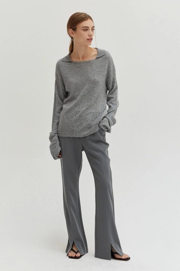 Maline Cashmere Softened Collared Sweater Top H.GREY-Top-Crescent-XS-H.GREY-Urbanheer