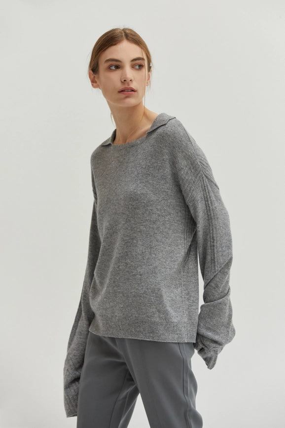 Maline Cashmere Softened Collared Sweater Top H.GREY-Top-Crescent-XS-H.GREY-Urbanheer