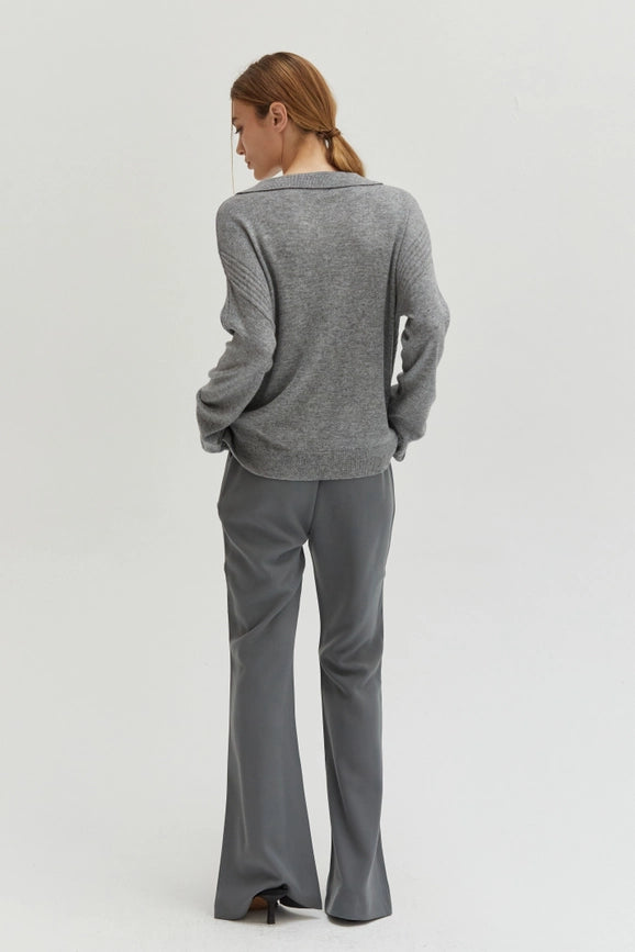 Maline Cashmere Softened Collared Sweater Top H.GREY-Top-Crescent-XS-H.GREY-Urbanheer
