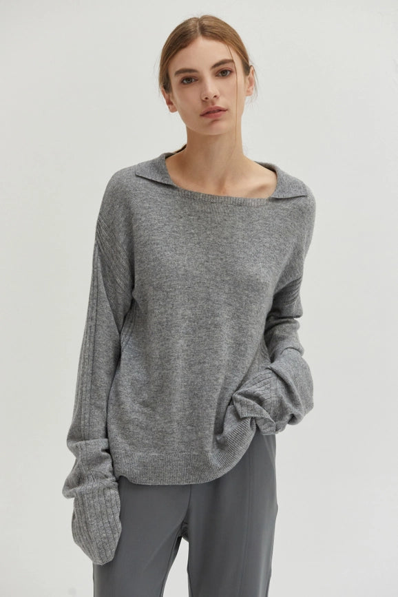 Maline Cashmere Softened Collared Sweater Top H.GREY-Top-Crescent-XS-H.GREY-Urbanheer