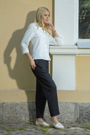 Malmo Linen Tapered Leg Long Trousers-Trousers-Truly Linen-XS-black-Urbanheer