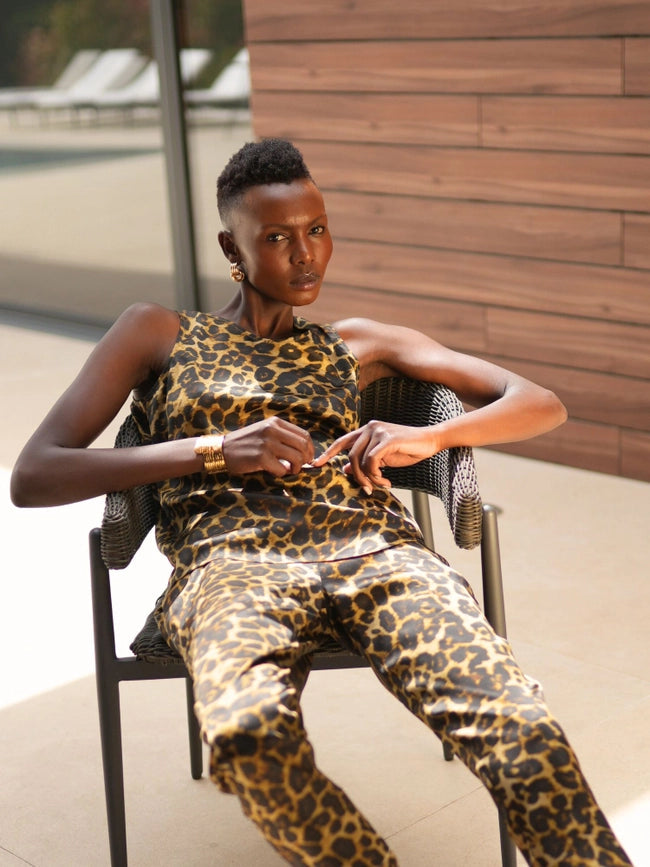 Mara Silk Pants in Leopard Print-Pants-Bel Cashmere S.C.-S-Leopard print-Urbanheer