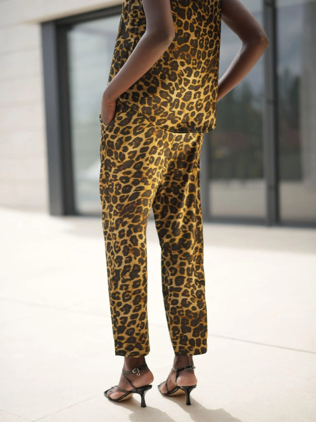 Mara Silk Pants in Leopard Print-Pants-Bel Cashmere S.C.-S-Leopard print-Urbanheer