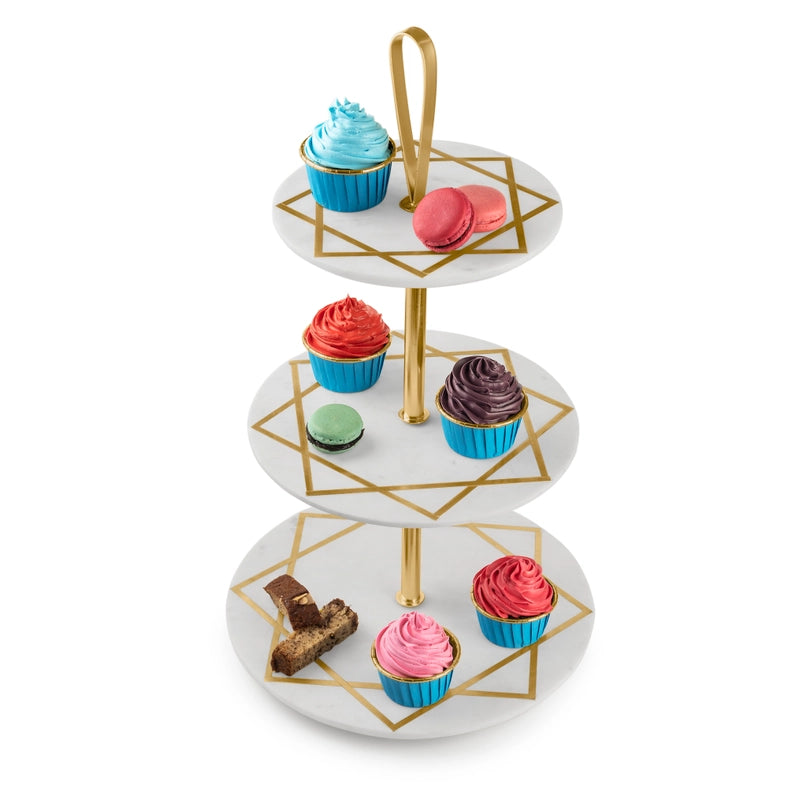 Marbella Three Tier Marble Cake Stand-Cake Stand-GAURI KOHLI-12 x 12 x 21 in (30.5 x 30.5 x 53.3 cm)-Urbanheer