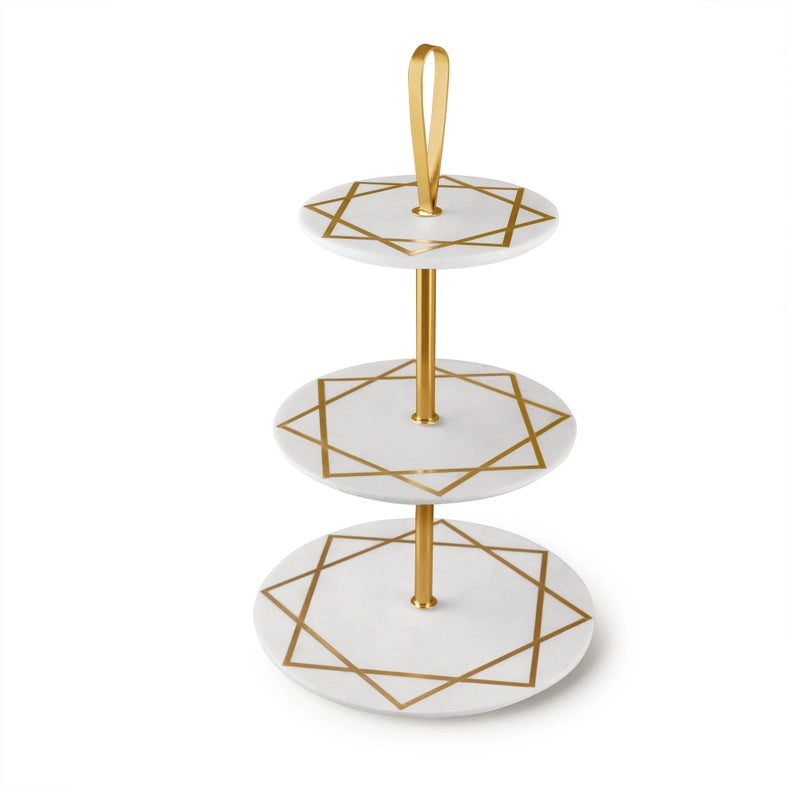 Marbella Three Tier Marble Cake Stand-Cake Stand-GAURI KOHLI-12 x 12 x 21 in (30.5 x 30.5 x 53.3 cm)-Urbanheer