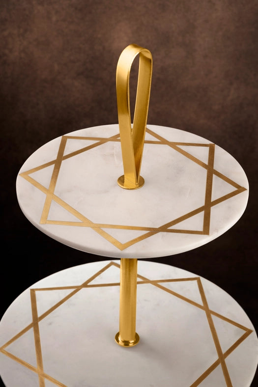 Marbella Three Tier Marble Cake Stand-Cake Stand-GAURI KOHLI-12 x 12 x 21 in (30.5 x 30.5 x 53.3 cm)-Urbanheer