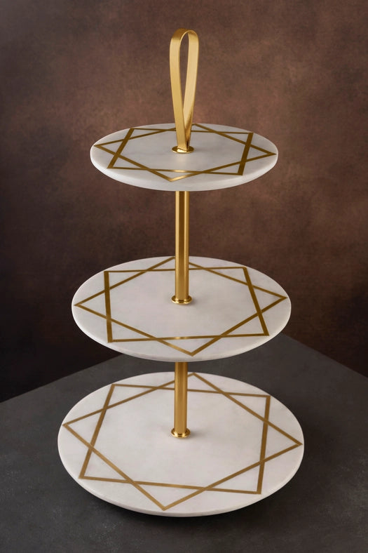Marbella Three Tier Marble Cake Stand-Cake Stand-GAURI KOHLI-12 x 12 x 21 in (30.5 x 30.5 x 53.3 cm)-Urbanheer