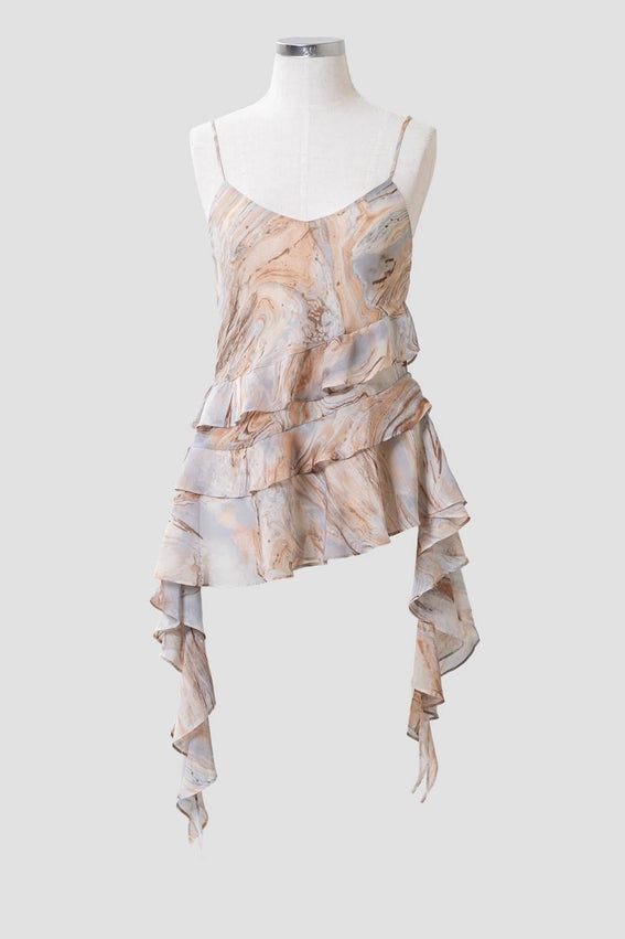 Marble Print Chiffon Wrap Top-Top-Moon River-XS-BEIGE MULTI-Urbanheer