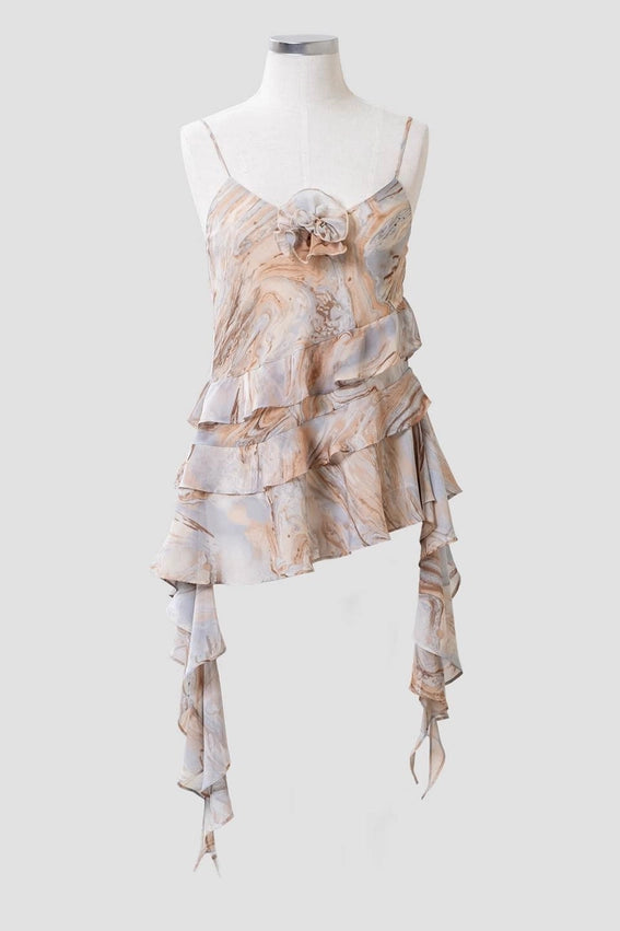 Marble Print Chiffon Wrap Top-Top-Moon River-XS-BEIGE MULTI-Urbanheer