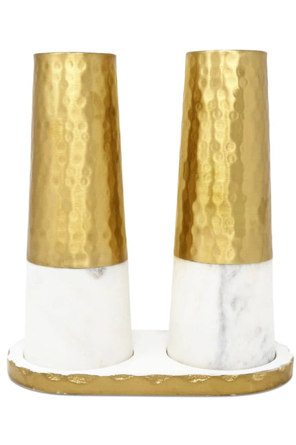 Marble And Gold Salt & Pepper Shaker Set On Tray