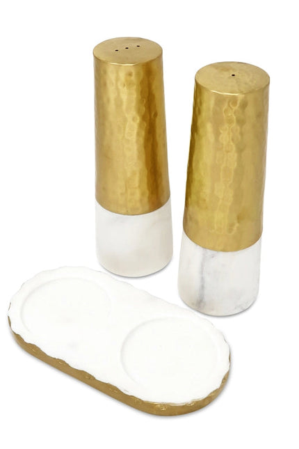 Marble And Gold Salt & Pepper Shaker Set On Tray