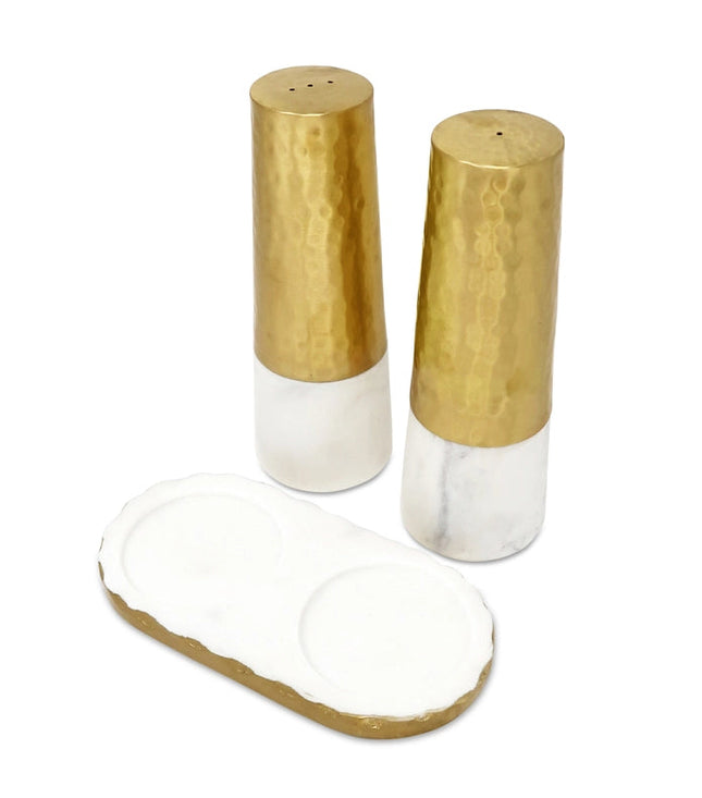 Marble and Gold Salt & Pepper Shaker Set On Tray