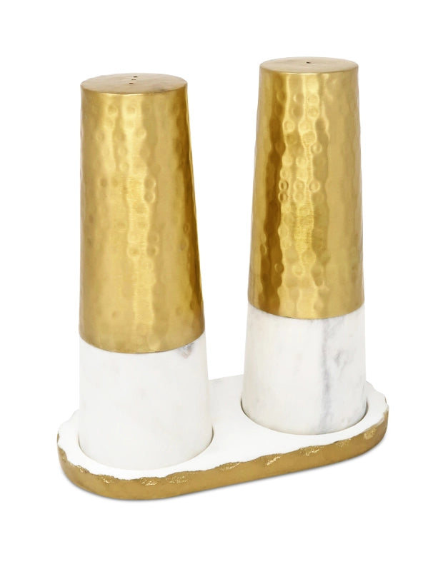 Marble and Gold Salt & Pepper Shaker Set On Tray