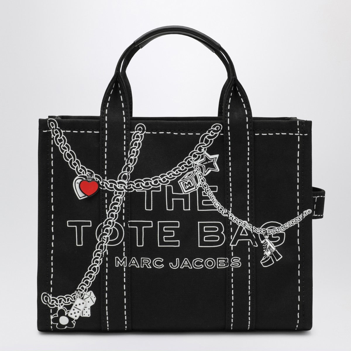 Marc Jacobs The Small Tote Bag nera in canvas with designs