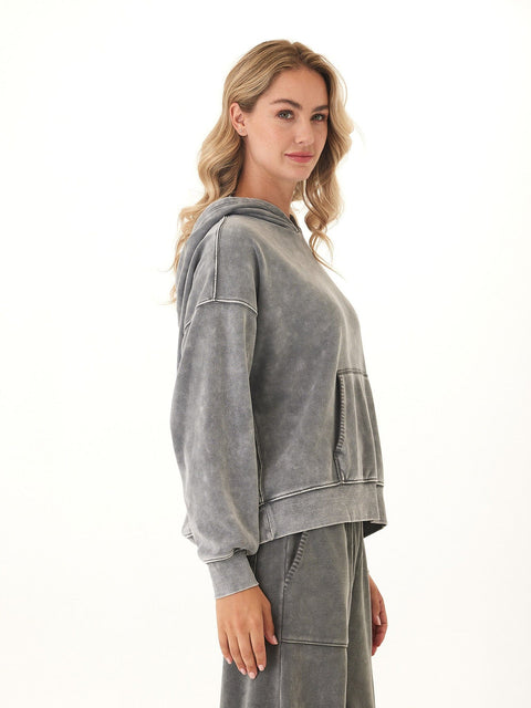 Marcellina Mineral Wash CVC Fleece Pullover Hoodie