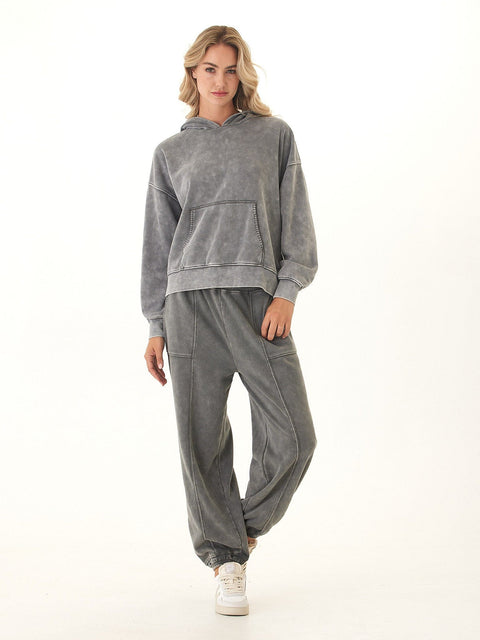 Marcellina Mineral Wash CVC Fleece Pullover Hoodie