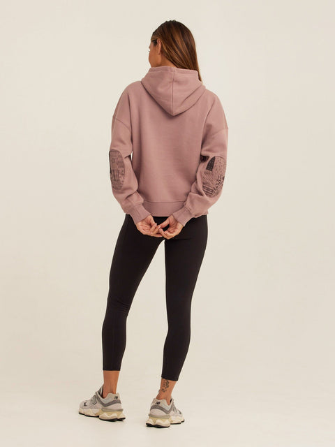 Marcellina Vintage Wash Fleece Elbow Patchwork Hoodie