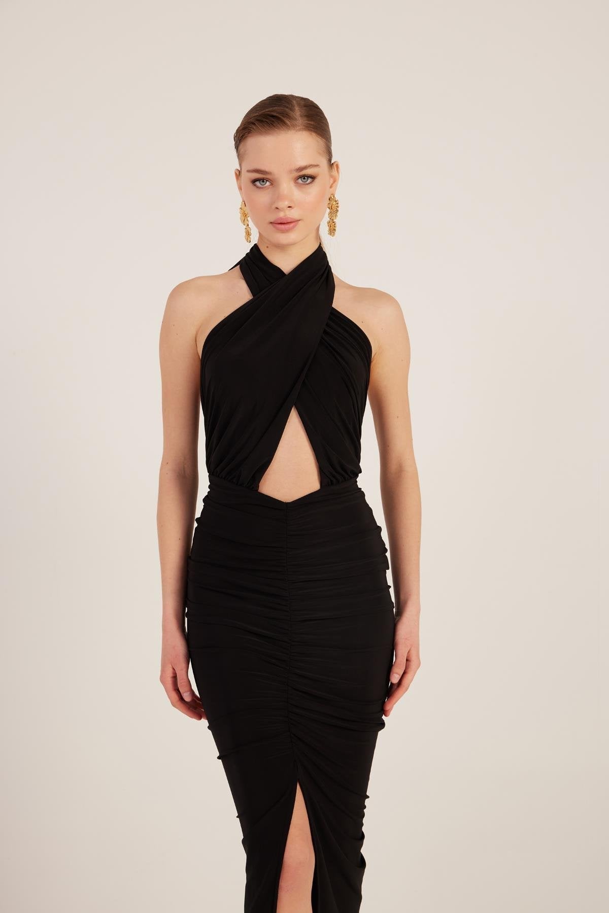 Marie Black Backless Slit Maxi Dress-Sheath Dresses-Buy Me Fur Ltd-Black-XS-Polyester - Elastane Blend-Urbanheer