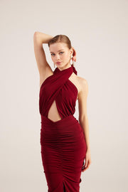 Marie Burgundy Backless Slit Maxi Dress-Sheath Dresses-Buy Me Fur Ltd-Burgundy-XS-Polyester - Elastane Blend-Urbanheer