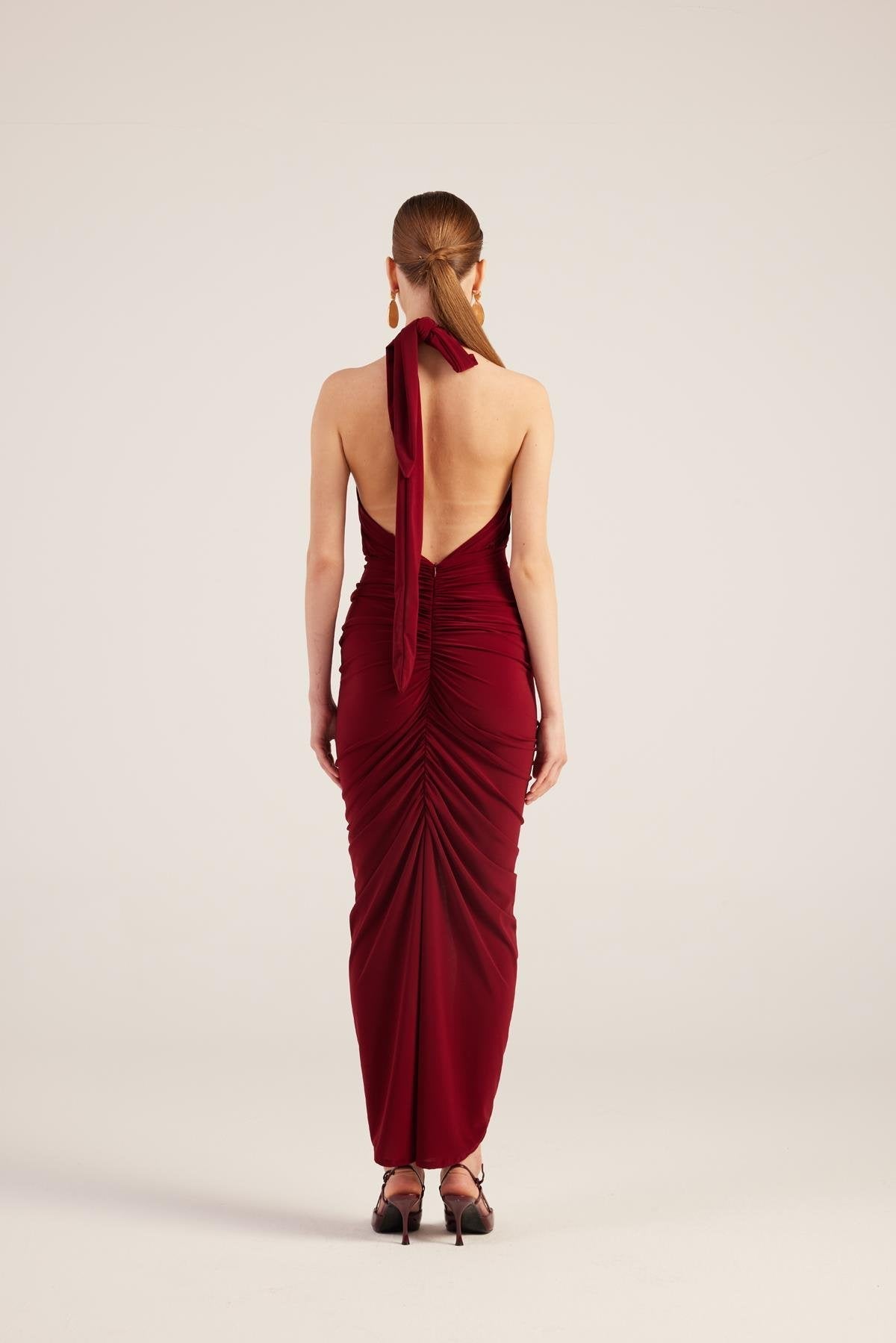 Marie Burgundy Backless Slit Maxi Dress-Sheath Dresses-Buy Me Fur Ltd-Burgundy-XS-Polyester - Elastane Blend-Urbanheer