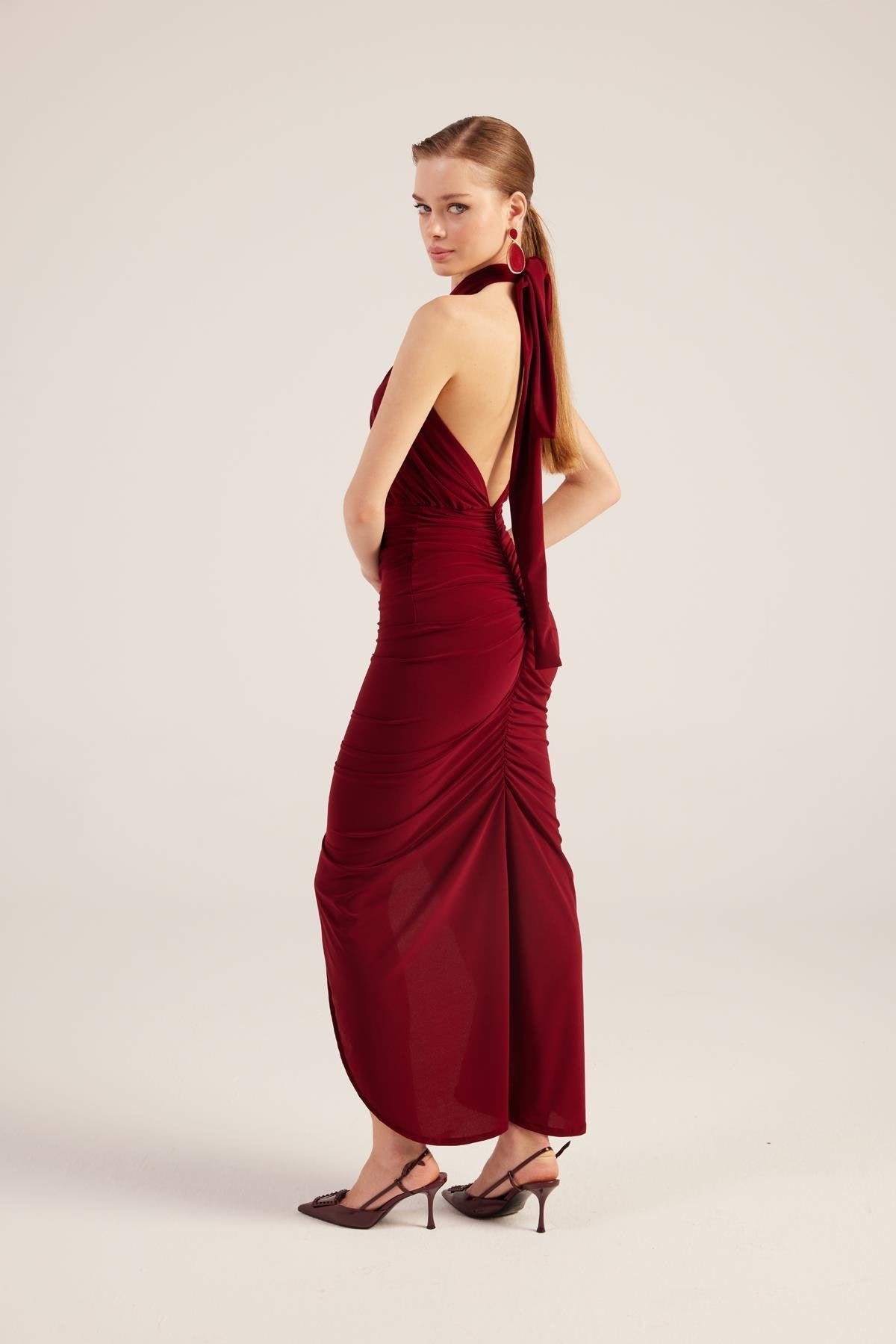 Marie Burgundy Backless Slit Maxi Dress-Sheath Dresses-Buy Me Fur Ltd-Burgundy-XS-Polyester - Elastane Blend-Urbanheer
