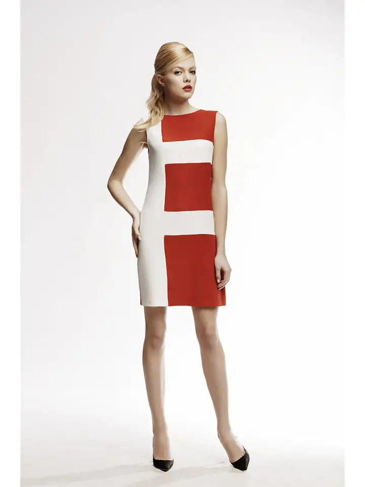 Marie Striped Silk Sleeveless Dress in Red-Dress-RUMOUR LONDON-S-Red-Urbanheer