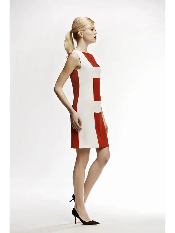 Marie Striped Silk Sleeveless Dress in Red-Dress-RUMOUR LONDON-S-Red-Urbanheer