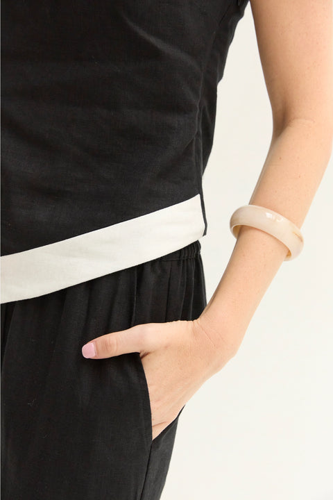 Maris Linen Blend Contrast Asymmetric Hem Tube Top