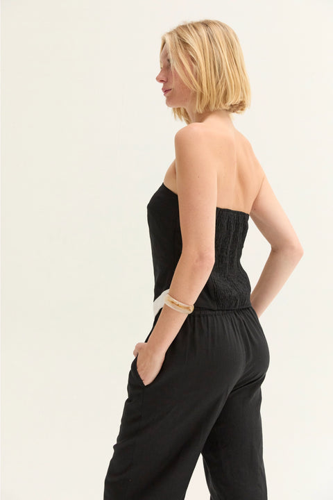 Maris Linen Blend Contrast Asymmetric Hem Tube Top