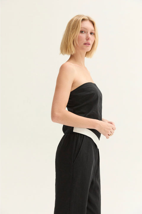 Maris Linen Blend Contrast Asymmetric Hem Tube Top