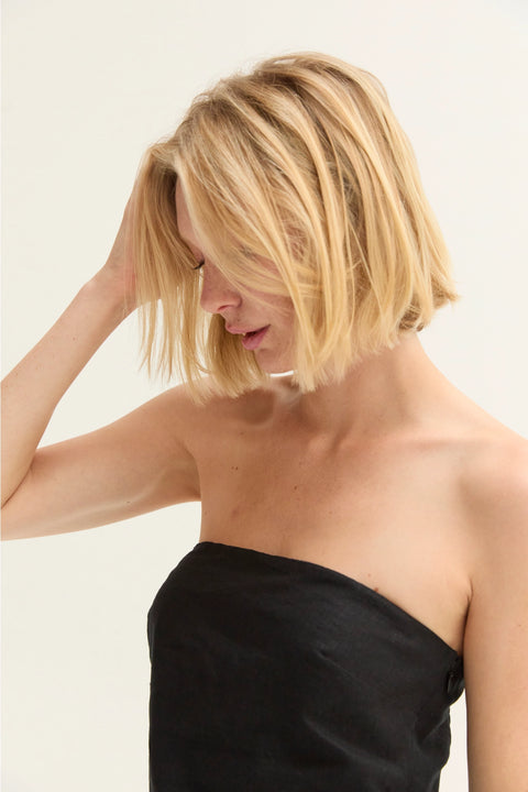 Maris Linen Blend Contrast Asymmetric Hem Tube Top